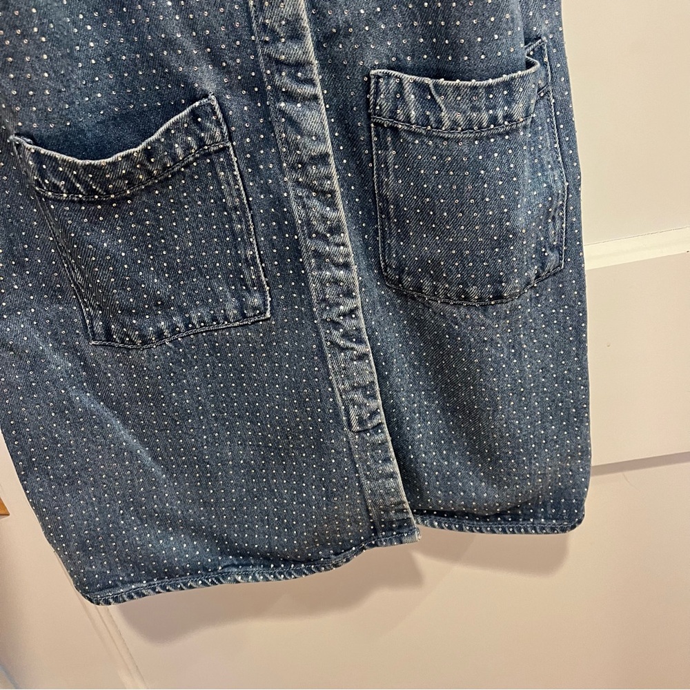 NWOT Young, Fabulous, and Broke Denim Rhinestone Mini Dress Small - Picture 5 of 9